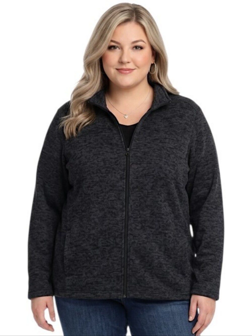 Lands' End Heathered Black Full-Zip Sweater Fleece Jacket Size 3X